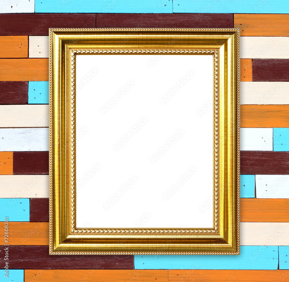 Fototapeta premium golden frame on colorful wood wall background