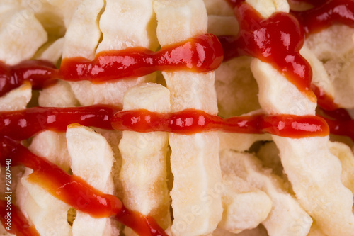 Frozen french fries with ketchup
