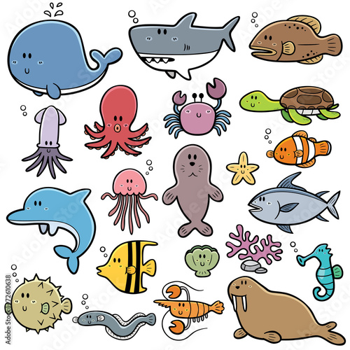 Vector Illustration of Sea animals Cartoon photo