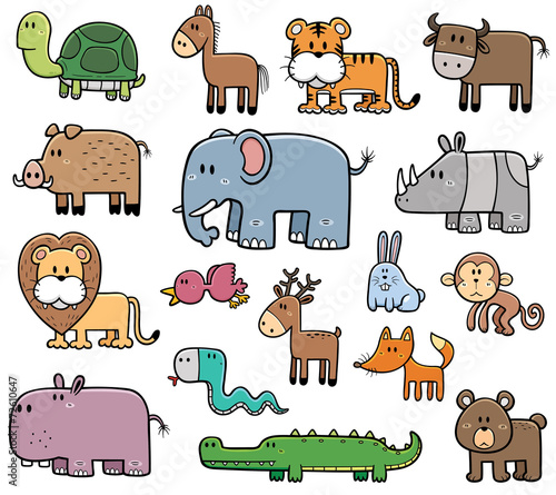 Vector Illustration of Cartoon Wild Animals set