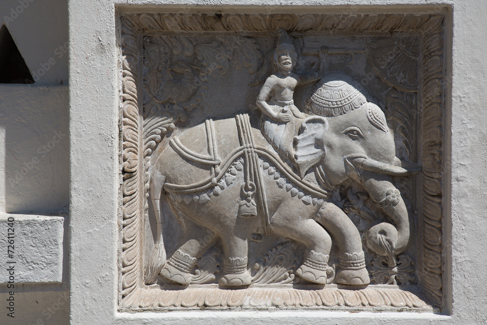 Figure of an elephant. Temple  bas-relief in Kandy