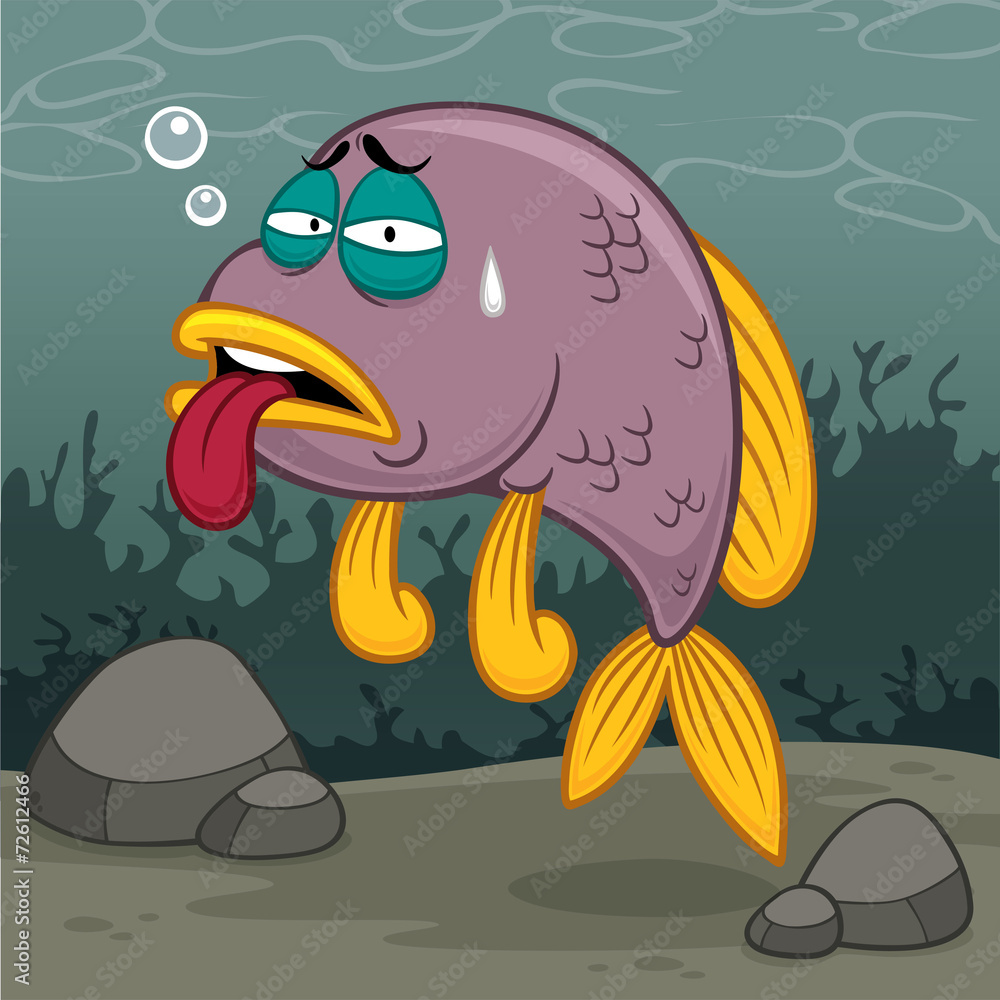 Fototapeta premium Vector illustration of Cartoon fish sick