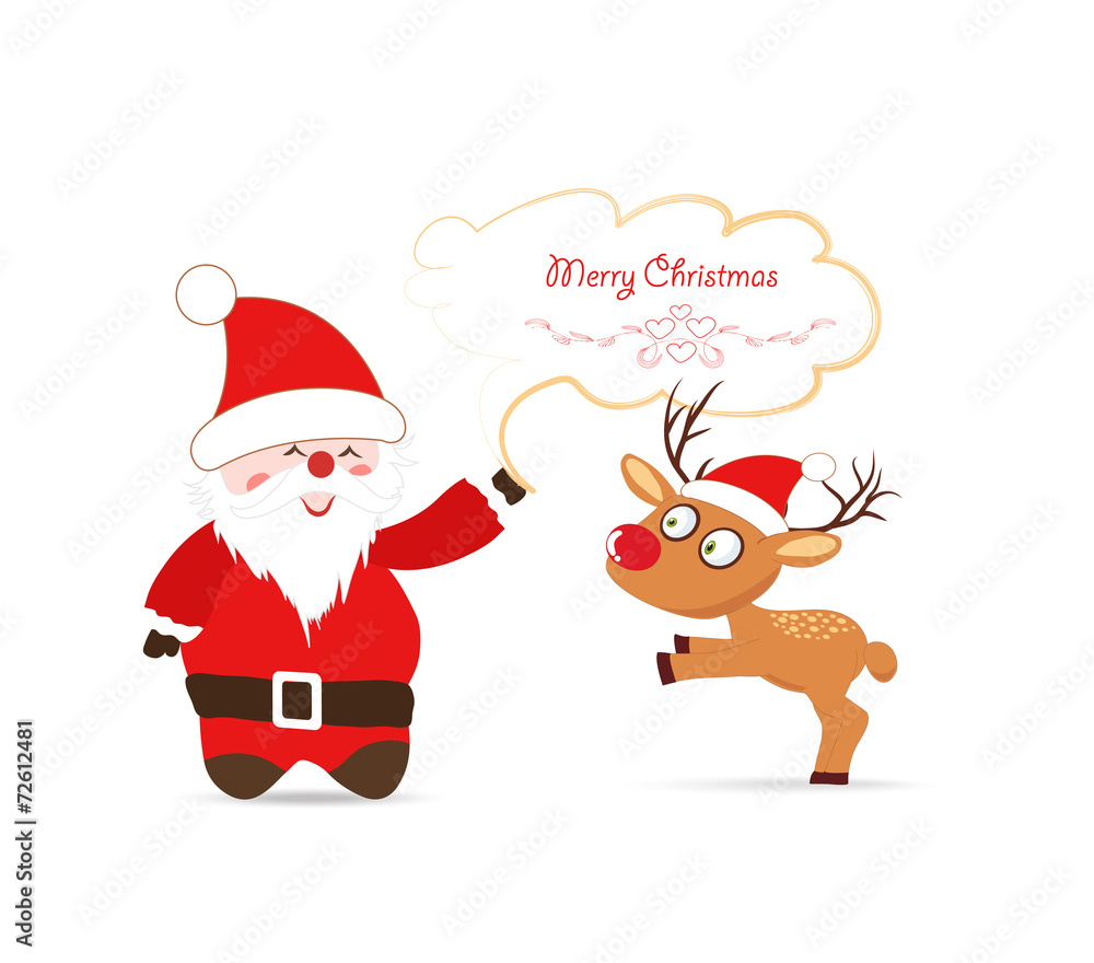 Santa claus and deer greeting card