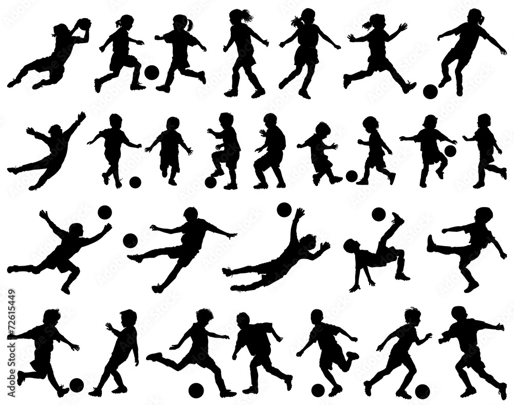 Children playing soccer vector silhouettes Children playing soccer vector silhouettes