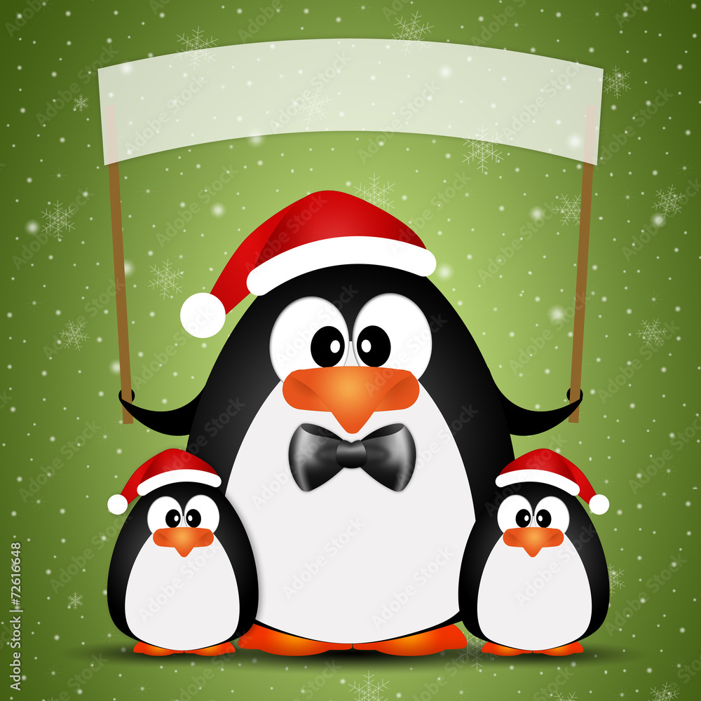 Penguin with Santa's hat for Christmas