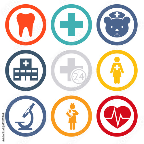 Medical care and health isolated icons set modern trendy vector