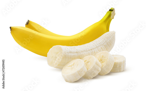 Two bananas and pieces isolated on white