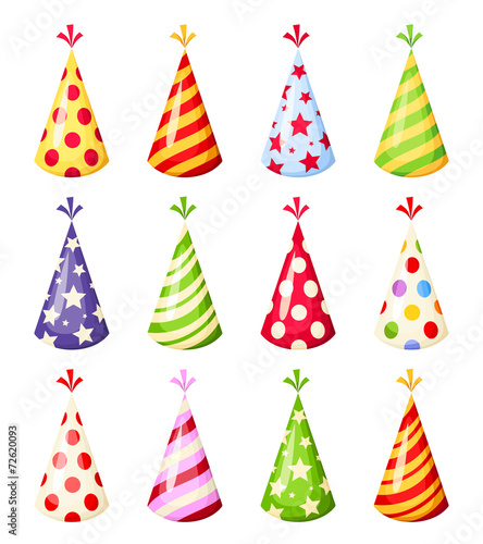 Set of colorful party hats. Vector illustration.