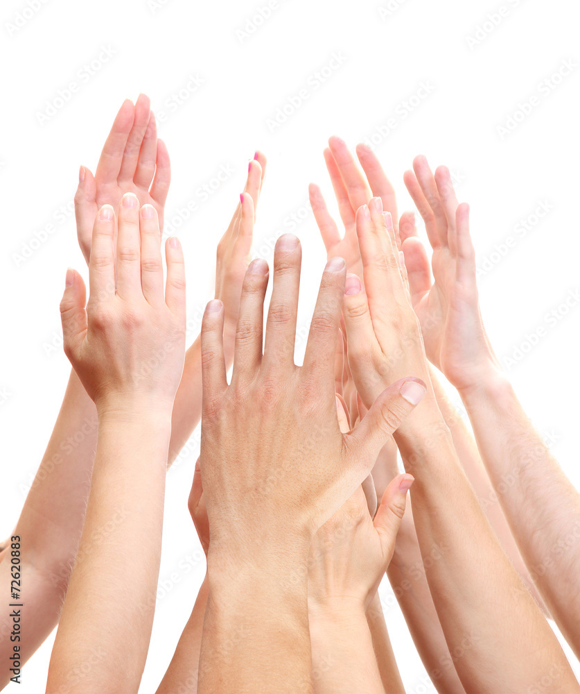 Group of young people's hands isolated on white Group of young people's hands isolated on white