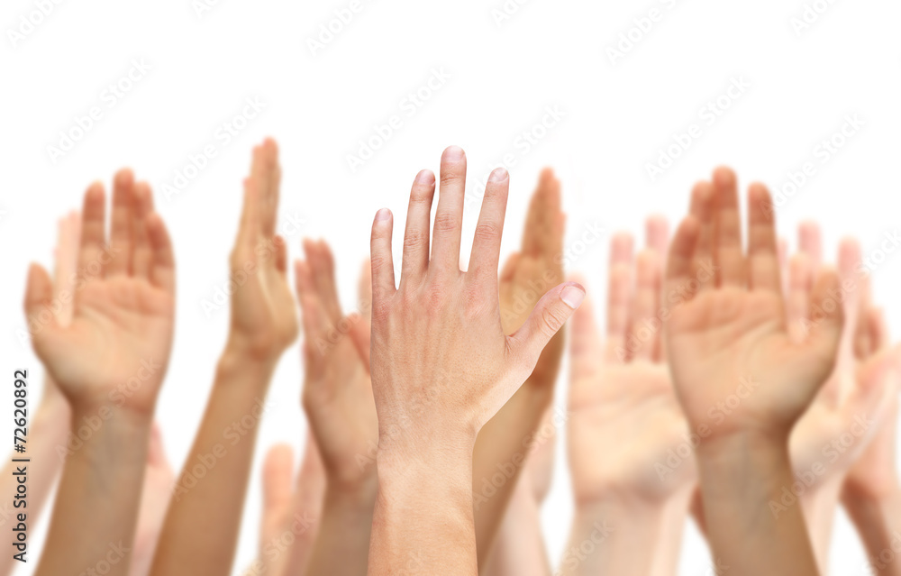 Group of young people's hands isolated on white Group of young people's hands isolated on white