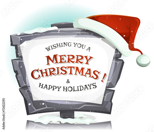 Santa Claus Hat On Funny Stone Sign