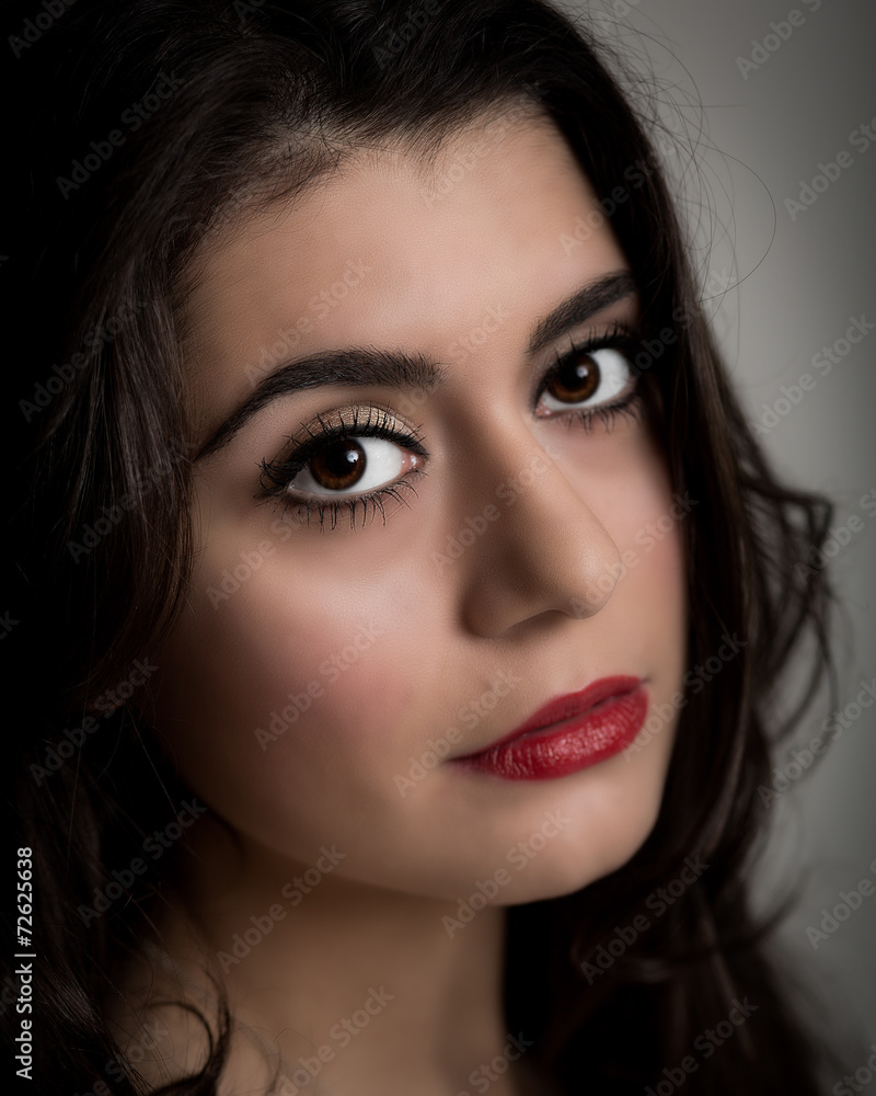 Portrait of a Beautiful Young Brunette Woman Looking into the Ca Portrait of a Beautiful Young Brunette Woman Looking into the Ca