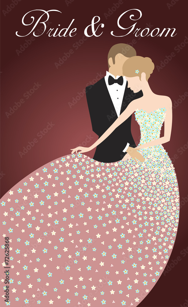 Illustration of groom and bride in light dress made of flowers Illustration of groom and bride in light dress made of flowers