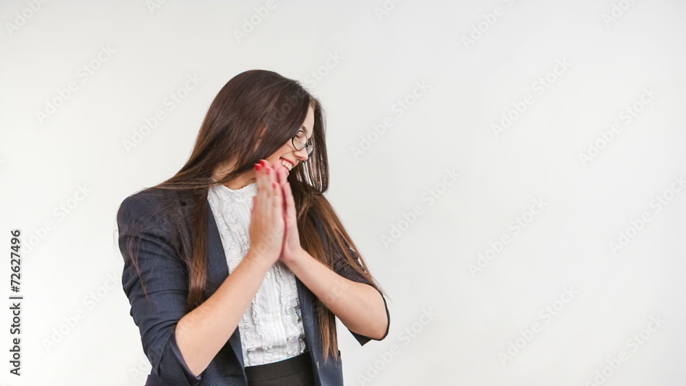 Happy business woman applauding isolated over white Happy business woman applauding isolated over white