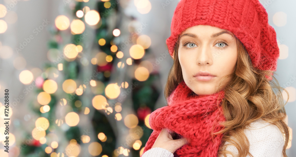 close up of young woman in winter clothes