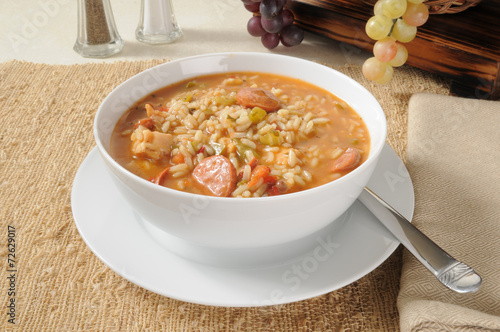 Obraz na plátne A bowl of sausage and chicken gumbo