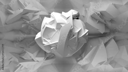 Abstract white 3d object, inside of polygonal interior