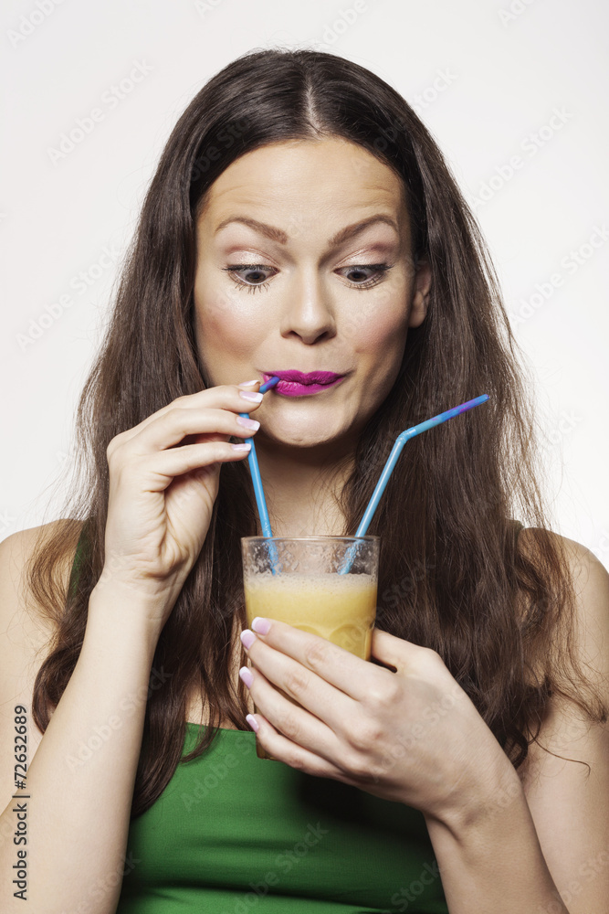 Portrait of a Woman Drinking Fruit Juice Portrait of a Woman Drinking Fruit Juice