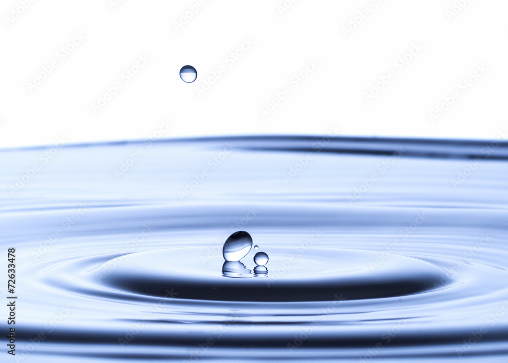 Blue water drop falling down, water splash Blue water drop falling down, water splash