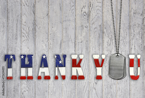 military dog tag thank you on wood