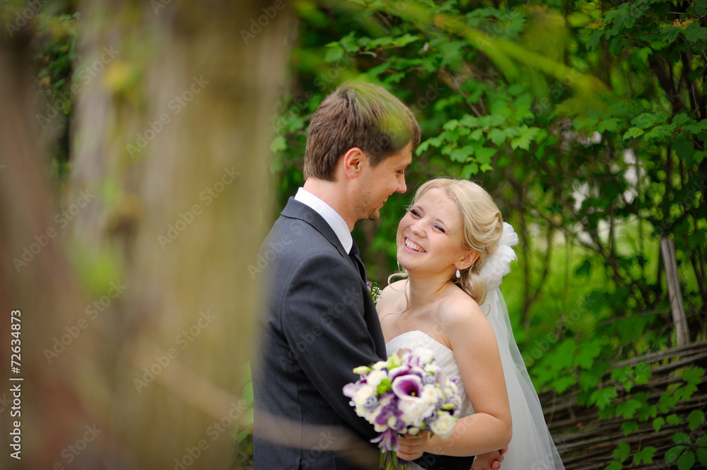bride and groom walk in the park happy bride and groom walk in the park happy