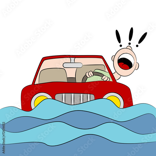 Driver Trapped On Flooded Road