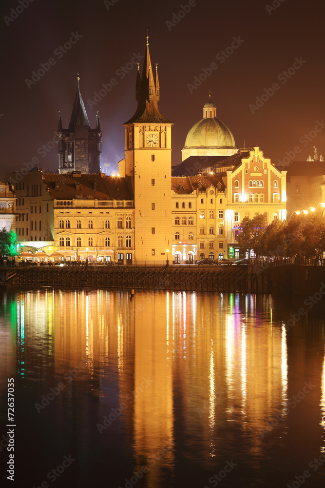 The night View on bright Prague Old Town, Czech Republic