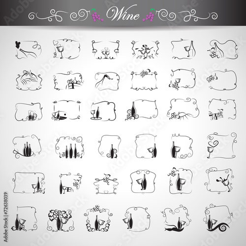 Wine Icons Set - Isolated On Gray Background
