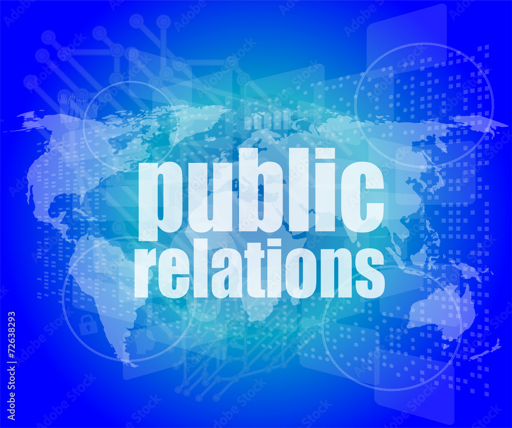 social concept: public relations words on digital screen, 3d social concept: public relations words on digital screen, 3d