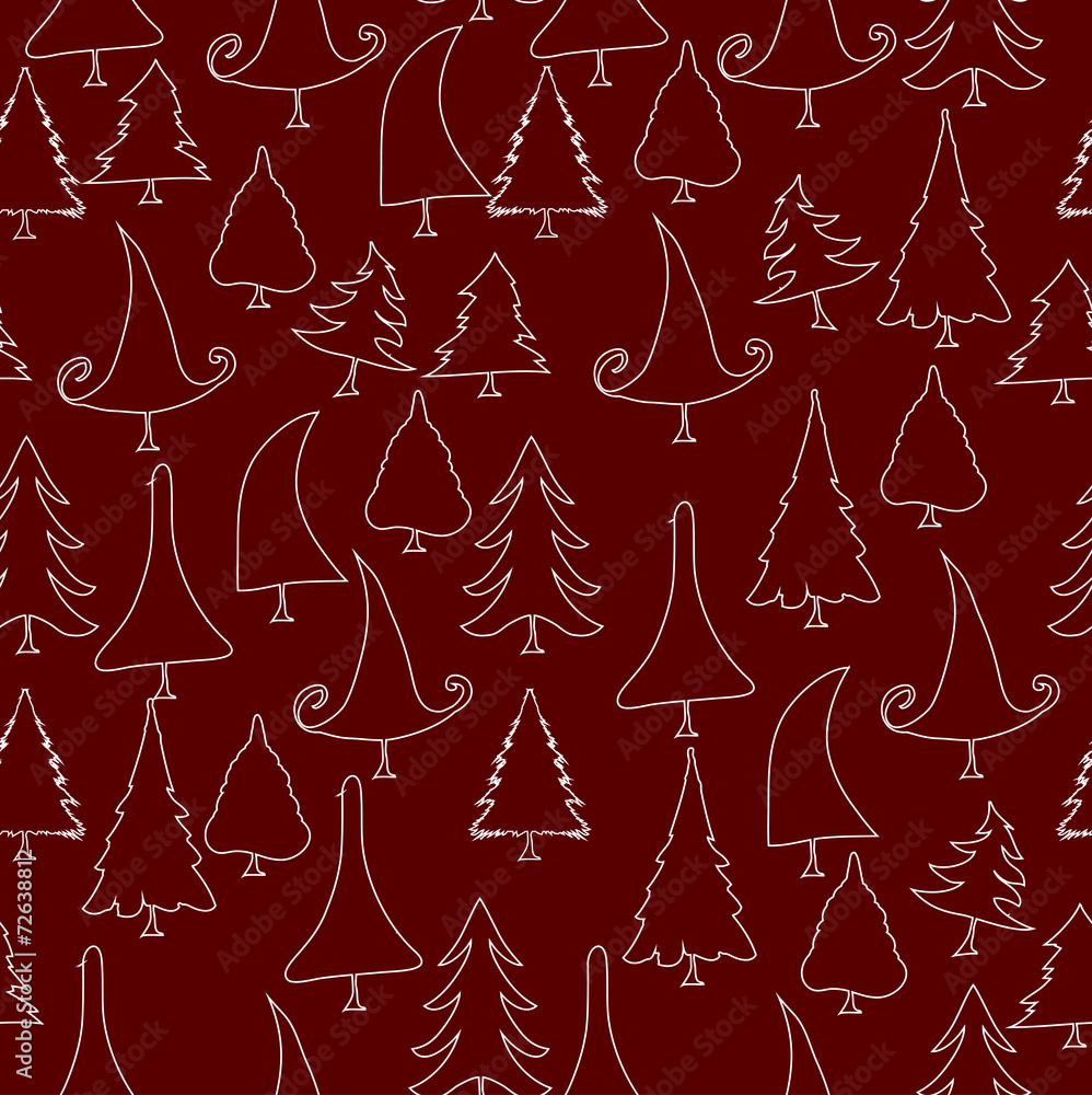 vintage christmas trees doodle seamless pattern