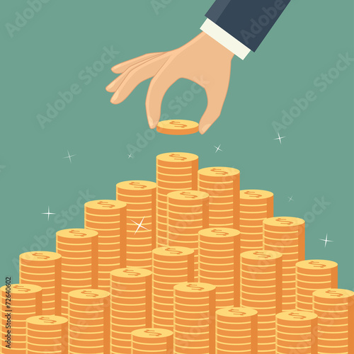 Hand put coin to money staircase