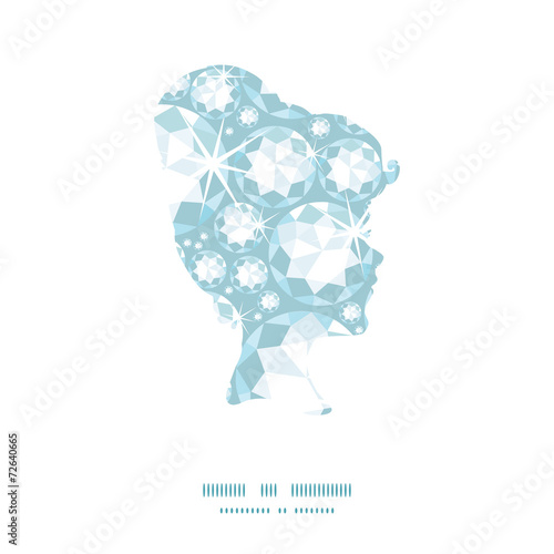 Vector shiny diamonds girl portrait silhouette pattern frame