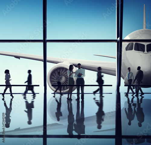Silhouette Business People with Airplane Concepts
