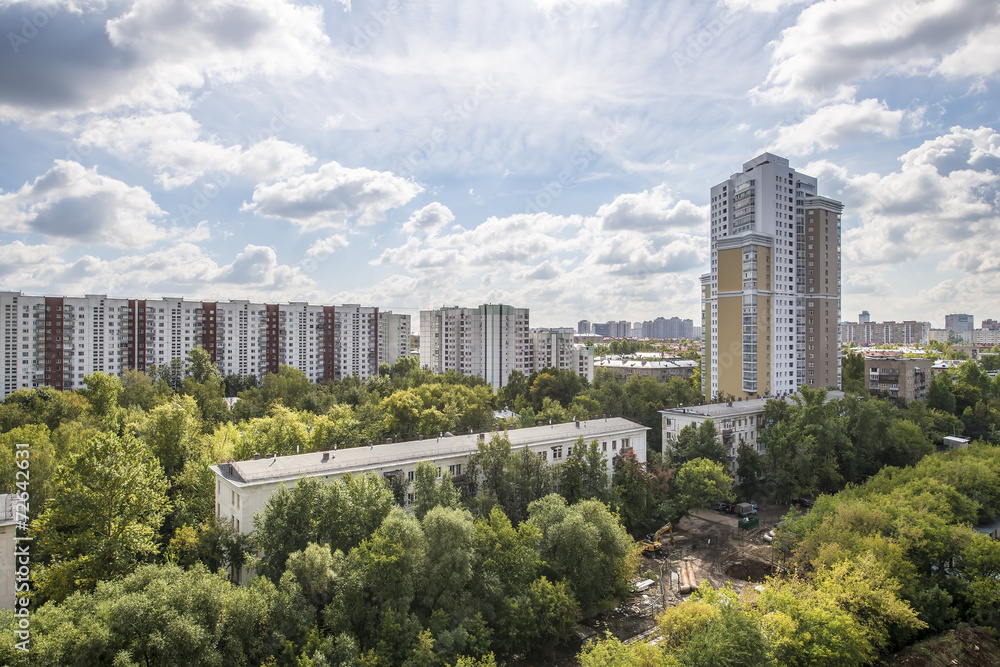 Modern residential area in Moscow. High-rise buildings