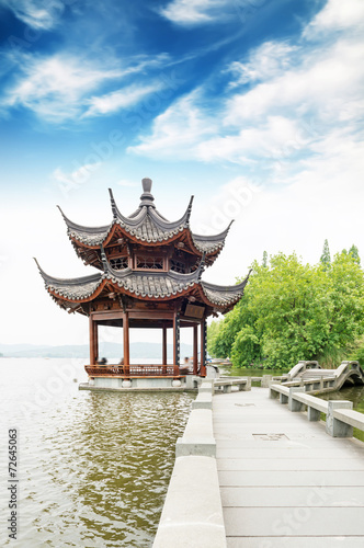 ancient pavilion on the west lake in hangzhou China