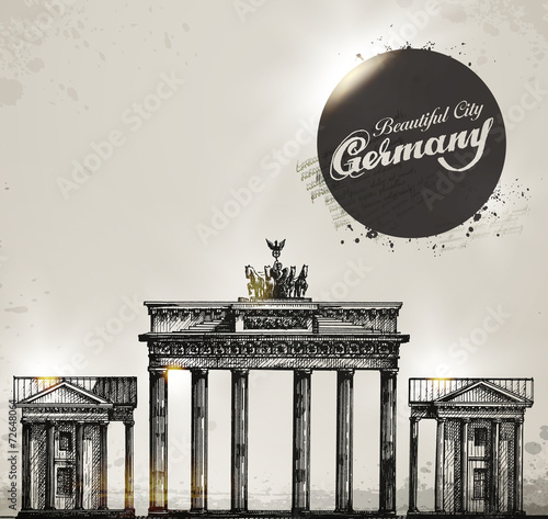 Brandenburg gate. Berlin arch symbol. Hand drawn pencil sketch