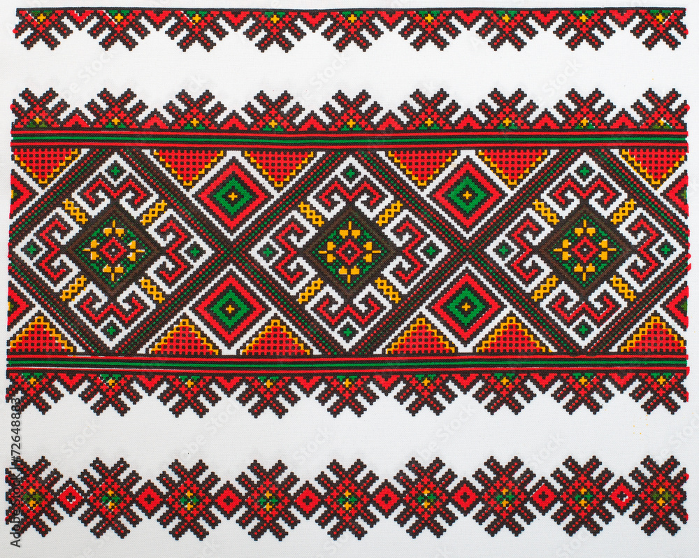 embroidered cross-stitch pattern, ukrainian ethnic ornamen