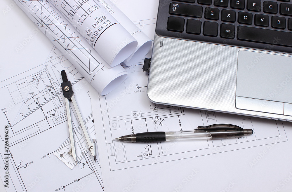 Electrical diagrams, accessories for drawing and laptop Electrical diagrams, accessories for drawing and laptop