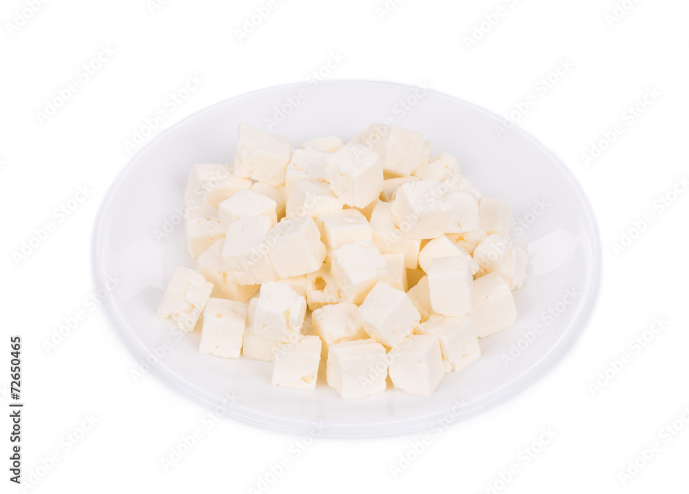 Tofu cheese on white plate. Tofu cheese on white plate.