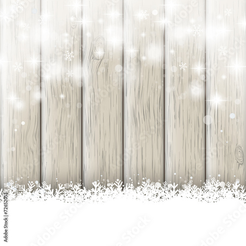 Snowfall Glitter Stars Ash Wooden Background