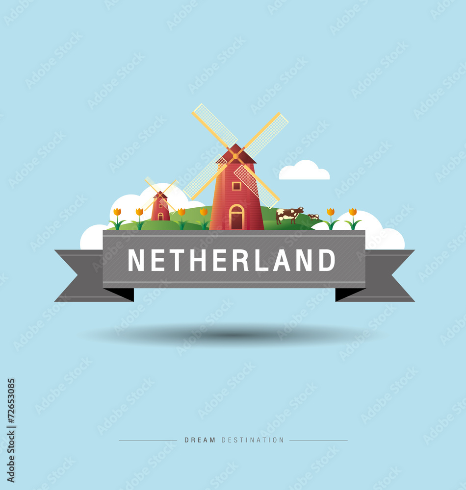 Fototapeta premium Amsterdam, windmill, Netherlands, travel, Landmark