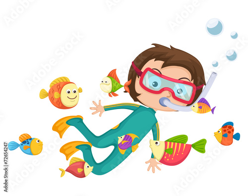 boy scuba diving vector