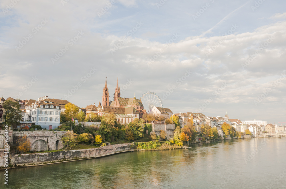 Fototapeta premium Basel, historische Altstadt, Rheinufer, Pfalz, Herbst, Schweiz