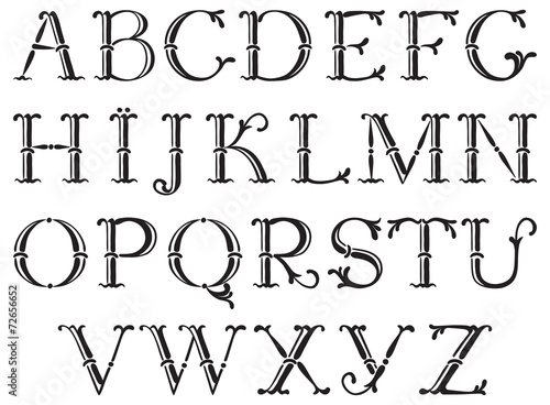 Handwritten vector set of ornate alphabet at retro style