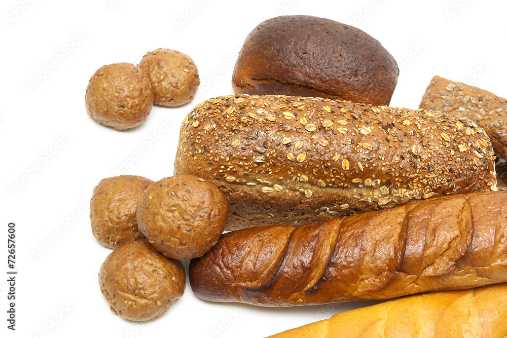 bakery products on white background close-up.