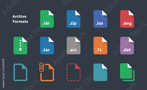 Set of Archive File Formats icons.