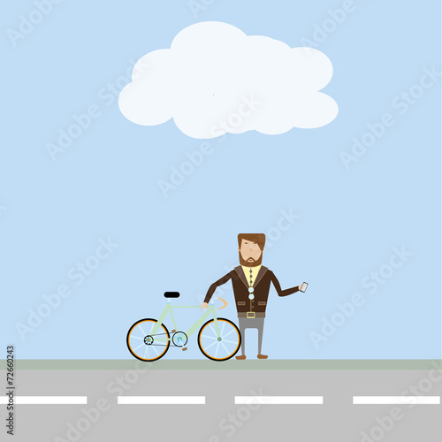 man with bike and mobile phone