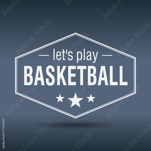 lets play basketball hexagonal white vintage retro style label
