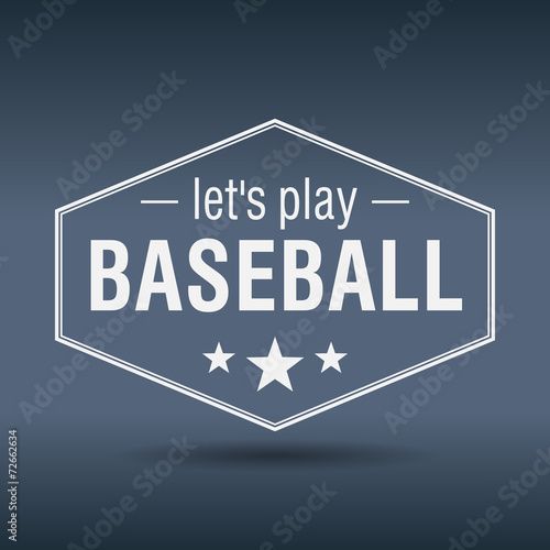 lets play baseball hexagonal white vintage retro style label