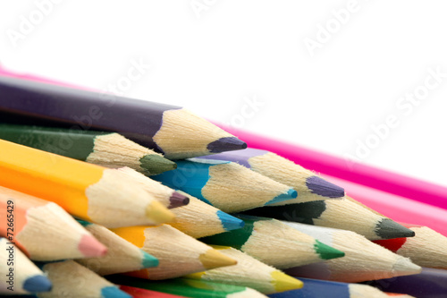 Colour pencils isolated on white background close up